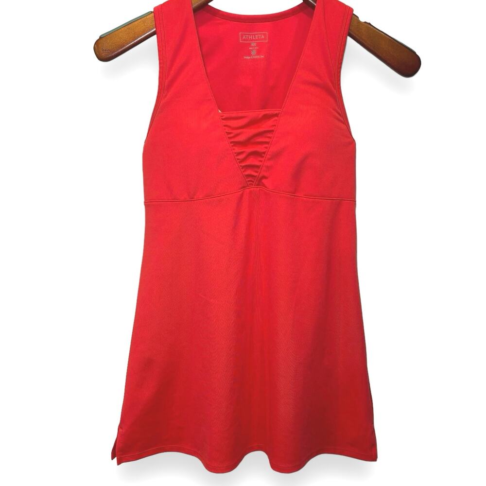 Athleta Tank Top/Tankini With Built In Bra Size 32A Bright Red V Neck Racer Back